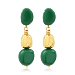 Loulou long clip-on earrings – green and gold