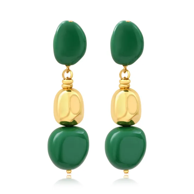 Loulou long clip-on earrings – green and gold