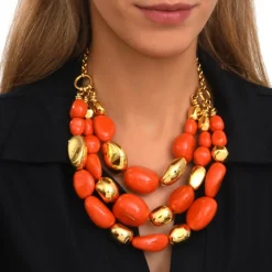 Loulou statement necklace – orange and gold