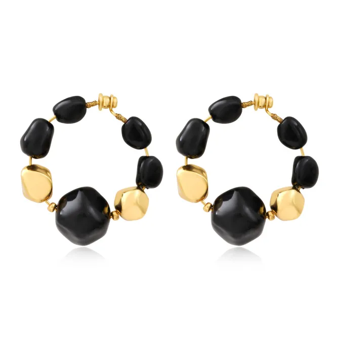 Loulou wide hoop earrings – black and gold