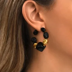 Loulou wide hoop earrings – black and gold