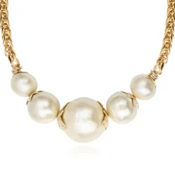 Lucy choker necklace in fine gold-plated metal and cotton beads - white