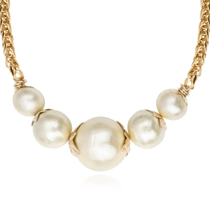 Lucy choker necklace in fine gold-plated metal and cotton beads - white