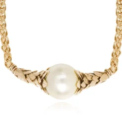 Lucy choker necklace in fine gold-plated metal and cotton pearl - white
