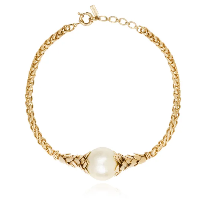 Lucy choker necklace in fine gold-plated metal and cotton pearl - white