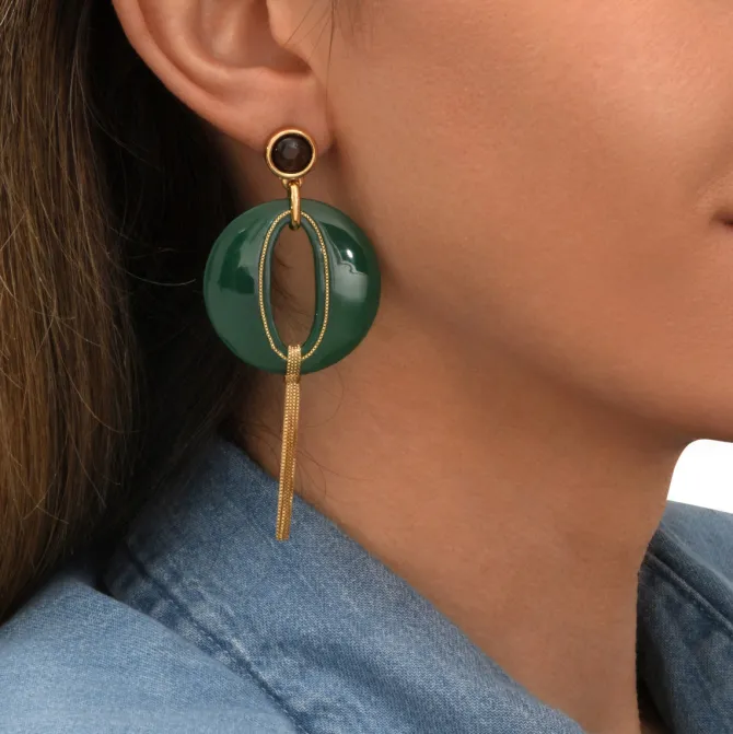 Masseria long pierced stud earrings - green