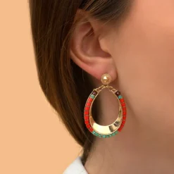 Ninon pierced stud earrings - turquoise and red
