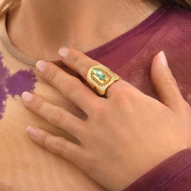 Noor adjustable medium ring - green