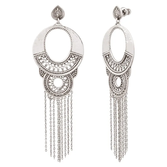 Noor dangling sleeper earrings - silver