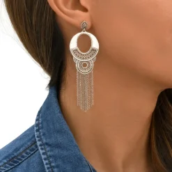 Noor dangling sleeper earrings - silver