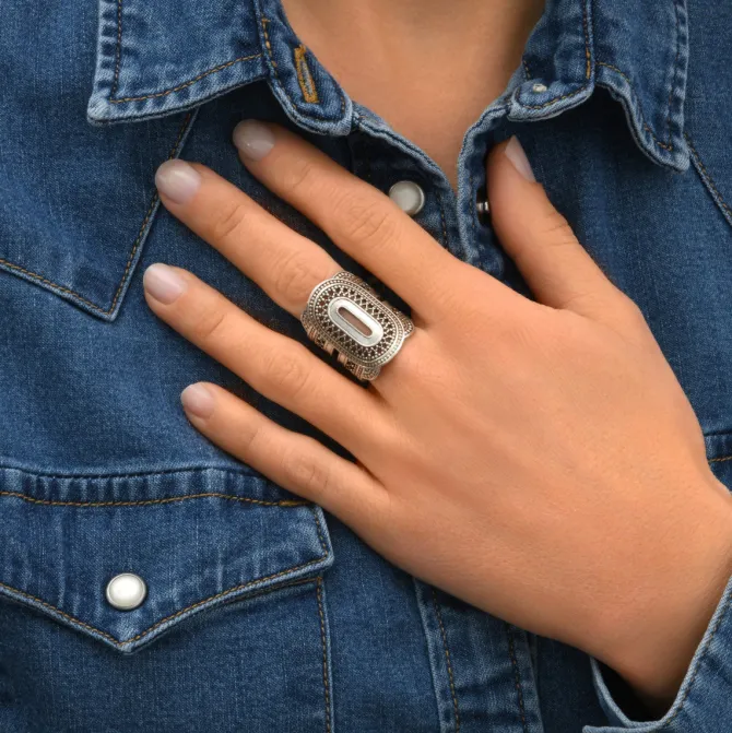 Noor wide adjustable ring - silver