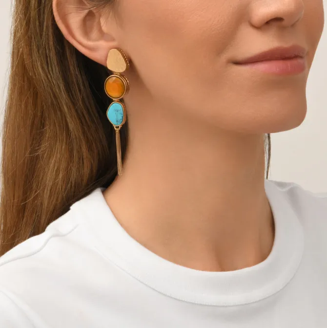 Noto long clip-on earrings - turquoise