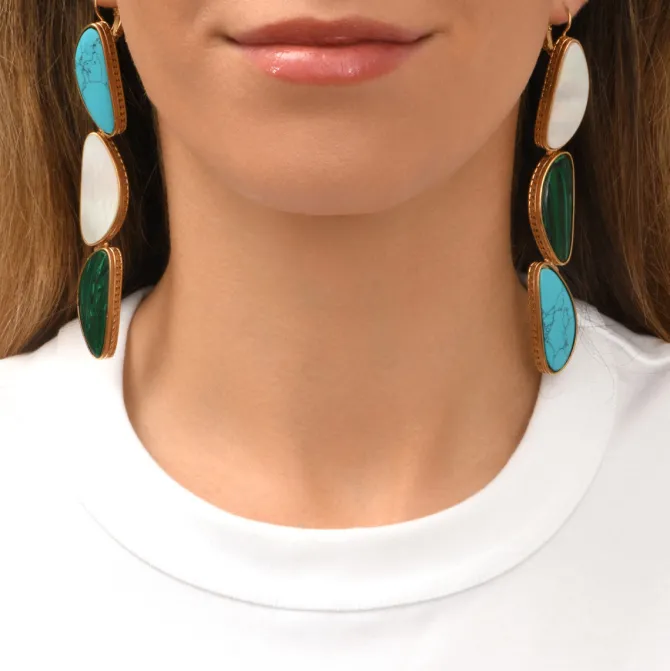 Noto long sleeper earrings - green and turquoise
