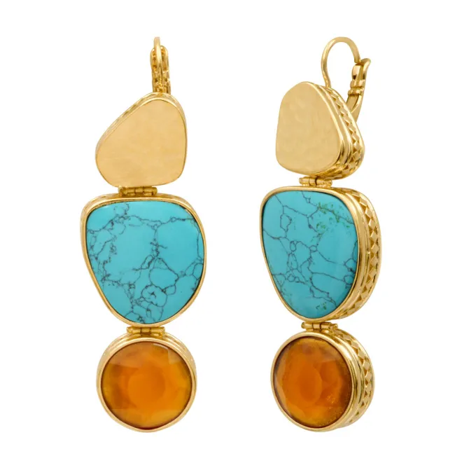 Noto sleeper earrings - turquoise and orange
