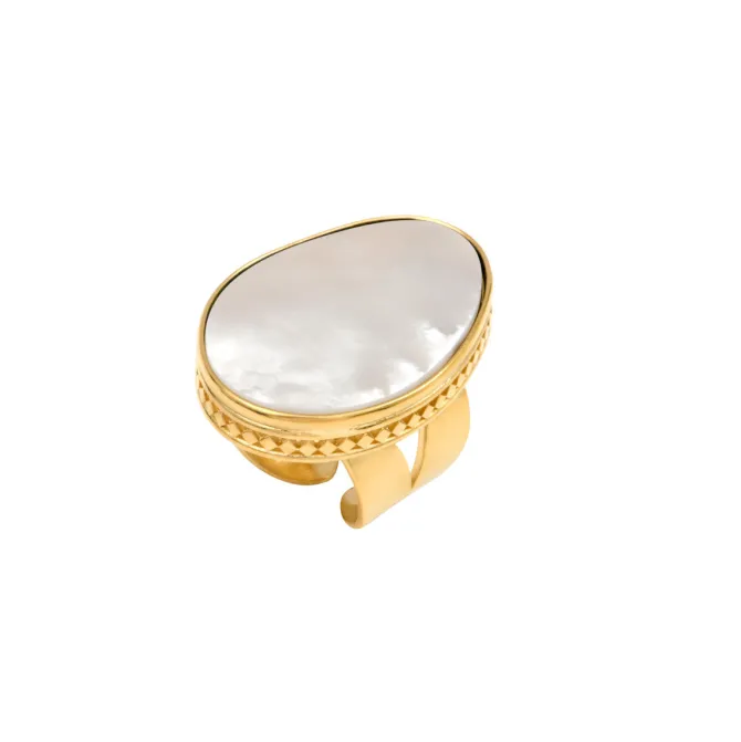 Noto wide adjustable ring - mother-of-pearl