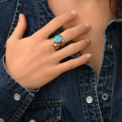 Noto wide medium adjustable ring - turquoise