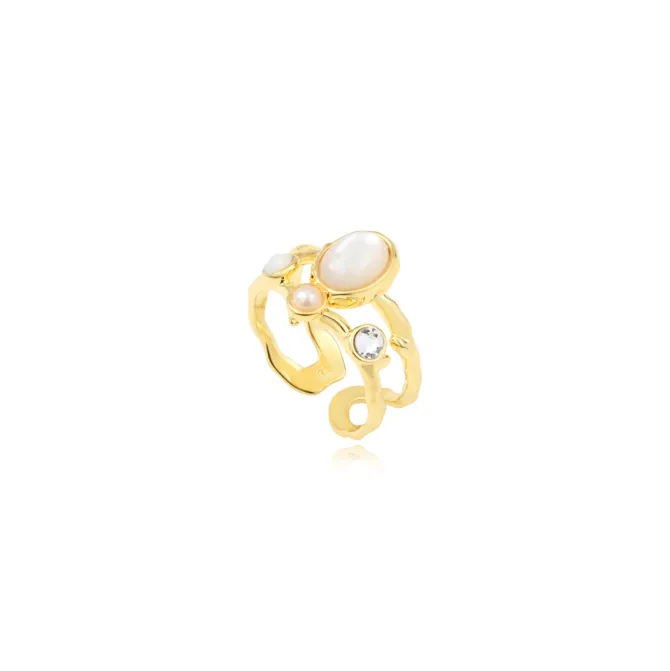 Océane medium adjustable ring – white and rhinestones