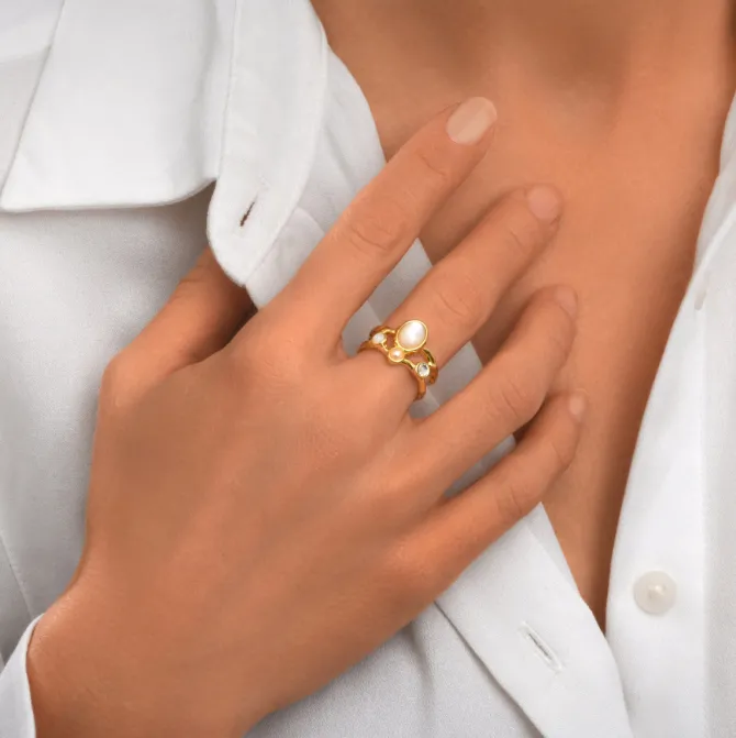 Océane medium adjustable ring – white and rhinestones