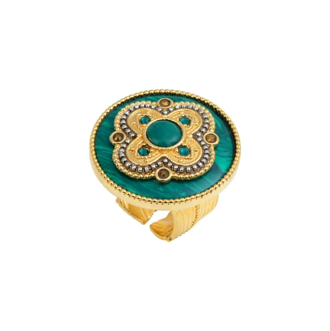 Positano Adjustable Wide Ring - Green