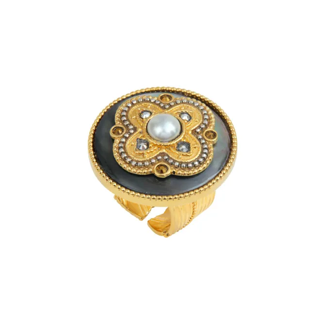 Positano adjustable wide ring - grey mother-of-pearl