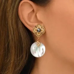 Positano clip-on drop earrings - white