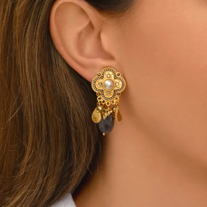 Positano clip-on earrings - grey mother-of-pearl