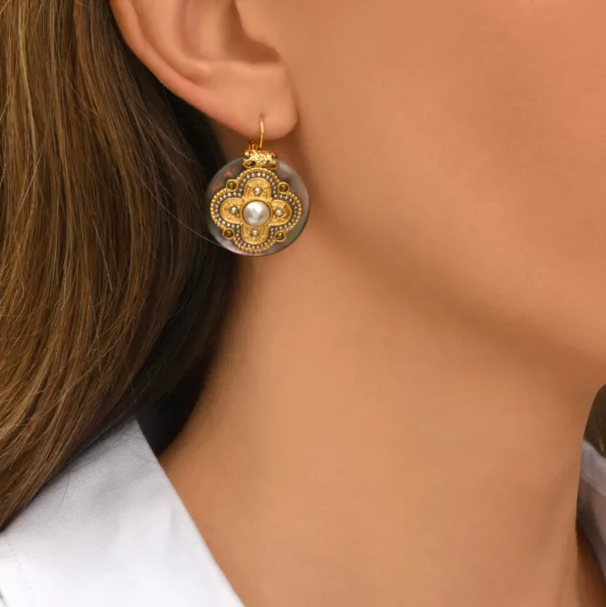 Positano fine sleeper earrings - grey mother-of-pearl