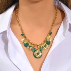 Positano medallion chain necklace - green