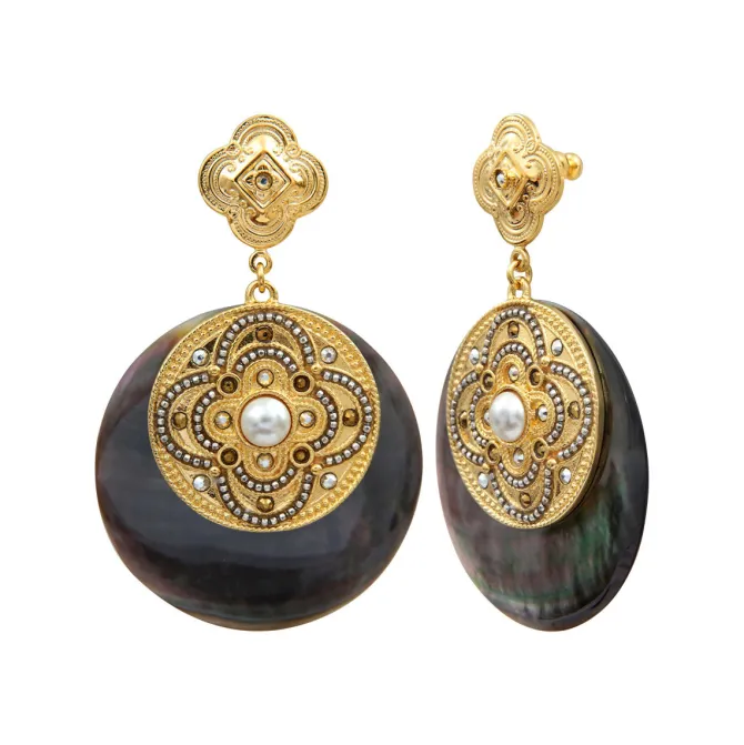 Positano pierced stud earrings - grey mother-of-pearl