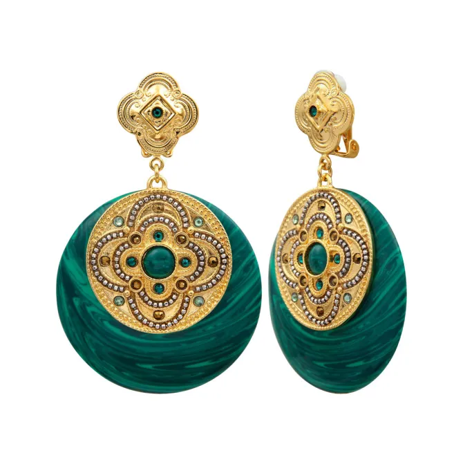 Positano round clip-on earrings - green