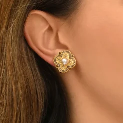 Positano thin clip-on earrings - grey mother-of-pearl