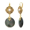 Positano thin dangling sleeper earrings - grey mother-of-pearl