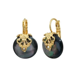 Positano thin sleeper earrings - grey mother-of-pearl