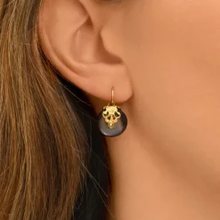 Positano thin sleeper earrings - grey mother-of-pearl
