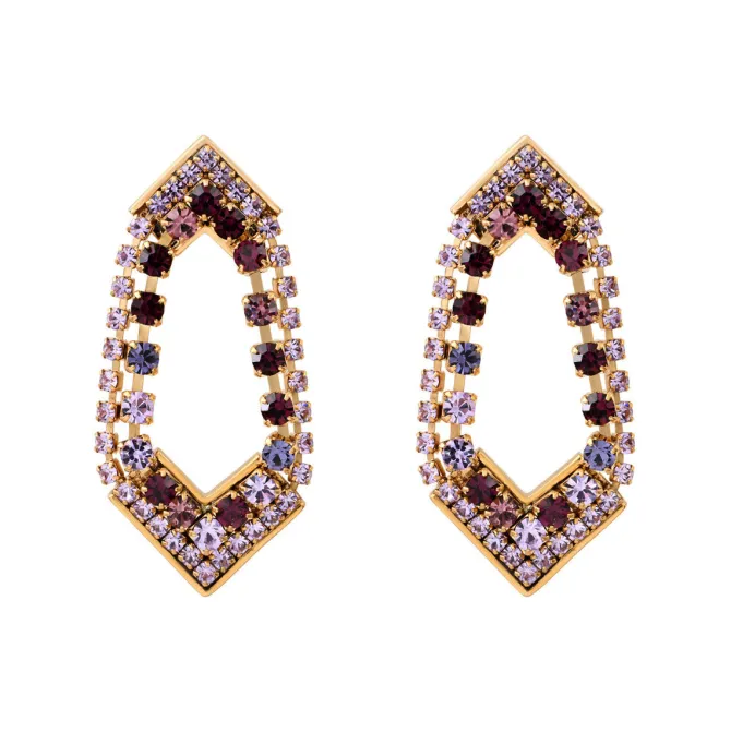 Precious graphic pierced stud earrings - purple