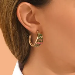 Precious hoop earrings - green and purple