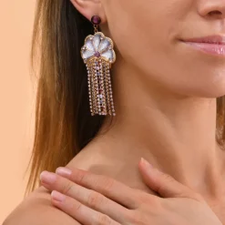 Precious pierced stud drop earrings - violet