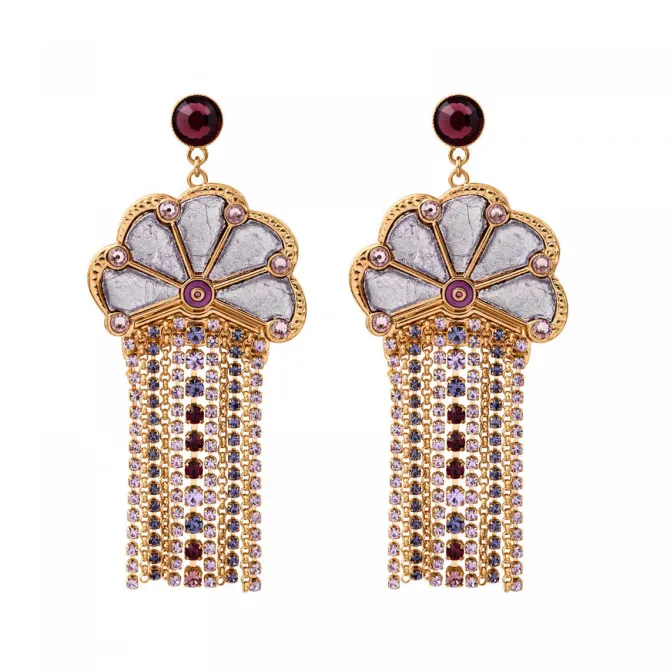 Precious pierced stud drop earrings - violet