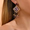 Precious pierced stud earrings - purple
