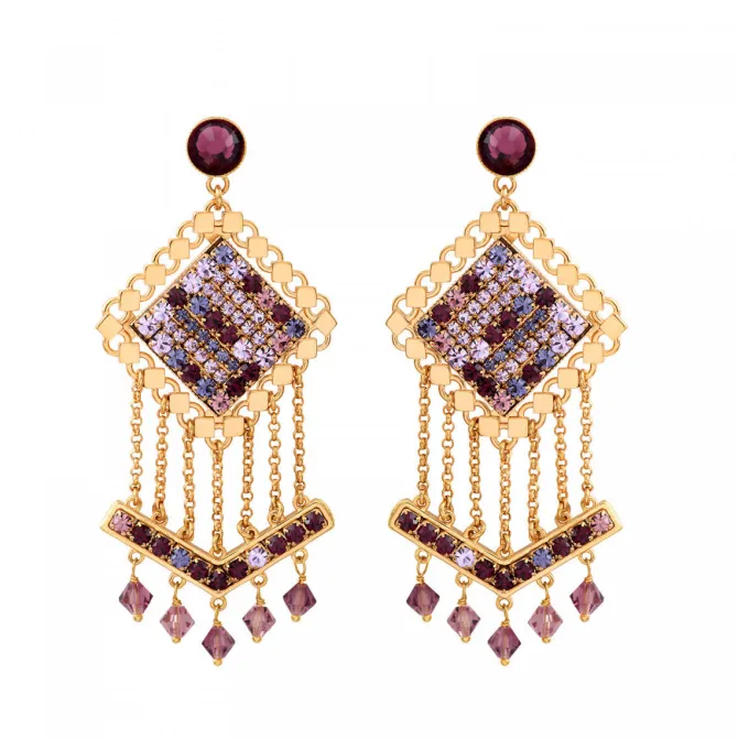 Precious pierced stud earrings - purple