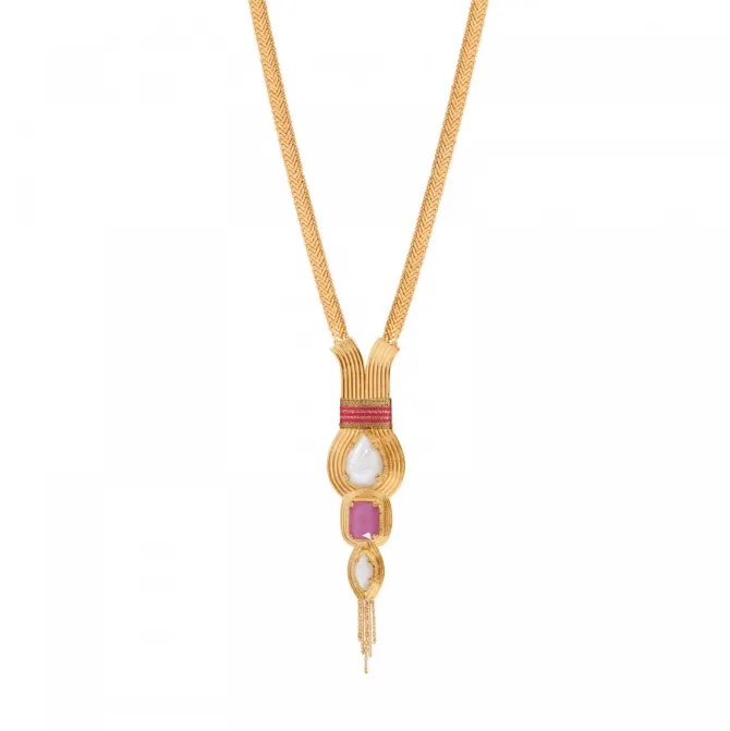 Soleil mid-length thin necklace - pink