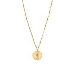 Sun pendant necklace in hammered metal with crystal - pink