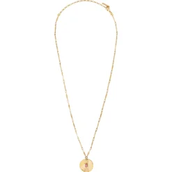 Sun pendant necklace in hammered metal with crystal - pink