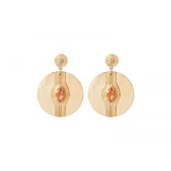Sun-shaped pierced stud earrings - orange