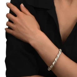 Tess adjustable thin bangle bracelet - silver