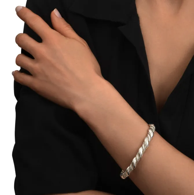 Tess adjustable thin bangle bracelet - silver