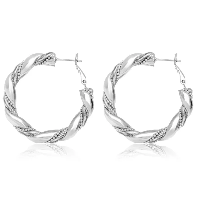 Tess twisted hoop earrings - silver