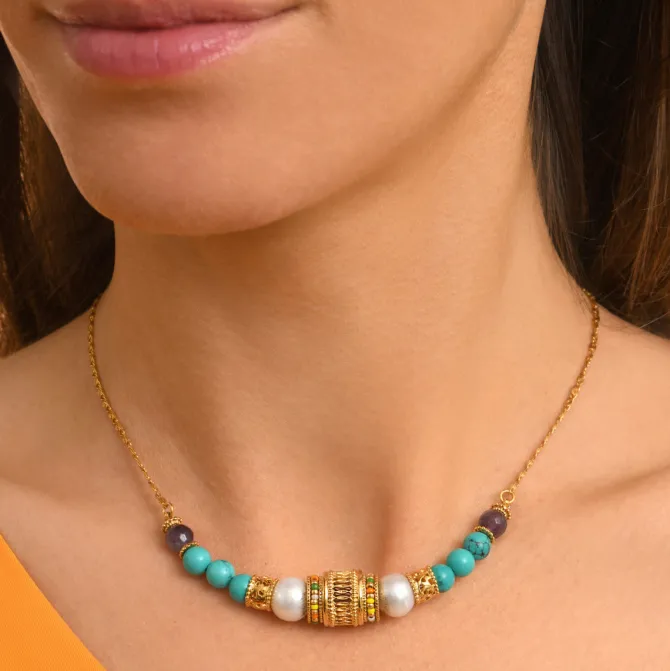 Tiki adjustable chain necklace - turquoise