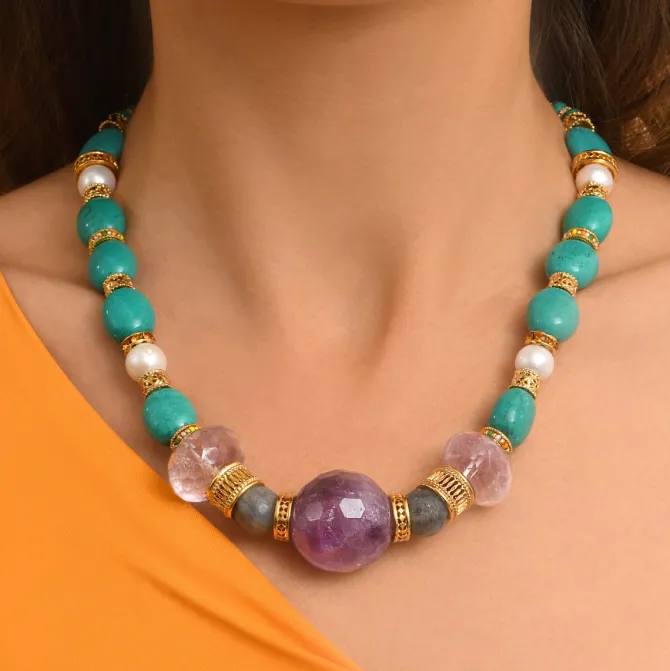 Tiki adjustable necklace - turquoise