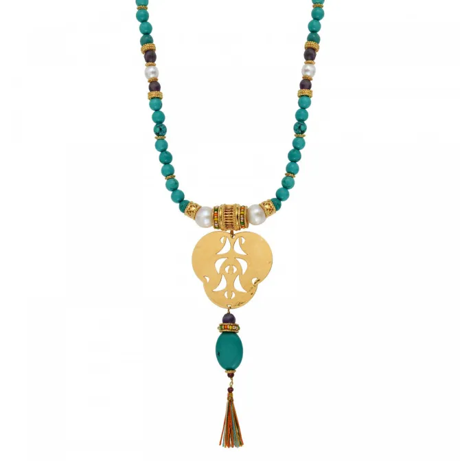 Tiki long necklace - turquoise